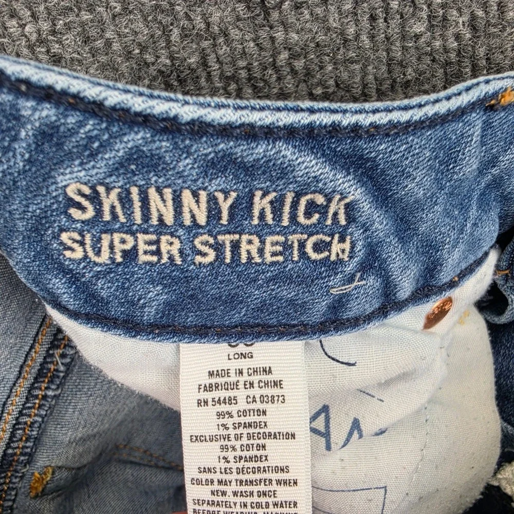 American Eagle Skinny Kick Jeans Women's 00 LONG Super Stretch Med Wash Low Rise